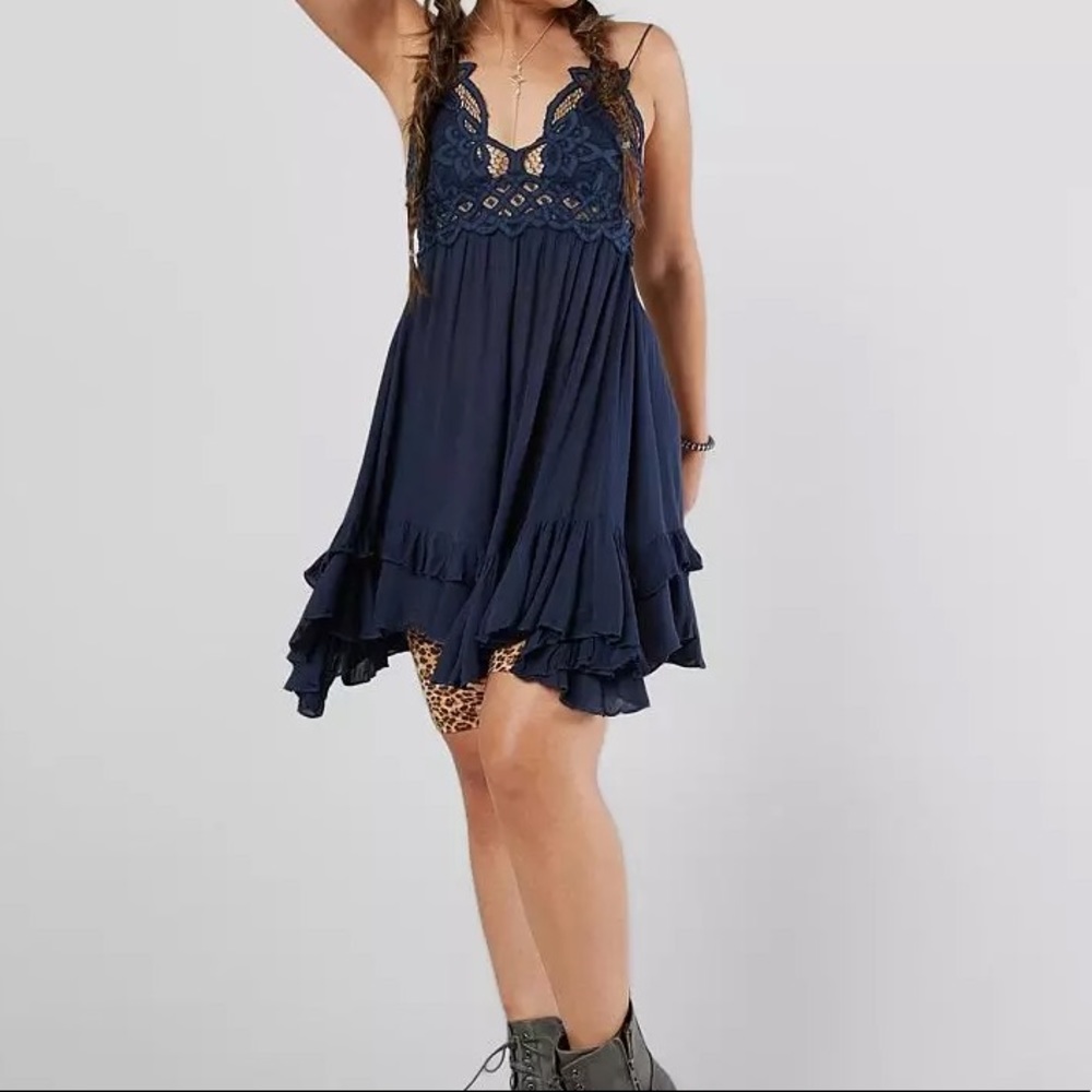 Free People Blue lace Adella crochet mini dress